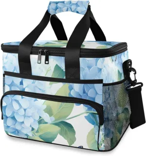 Blue Hydrangea Flower Butterfly Tropical Cooler Bag Insulated Cooler Soft Sided Cooler 24 Can Portable Picnic Bag Large Leakproof Lunch Bag Box for Beach Grocery Camping Travel Car Men Women