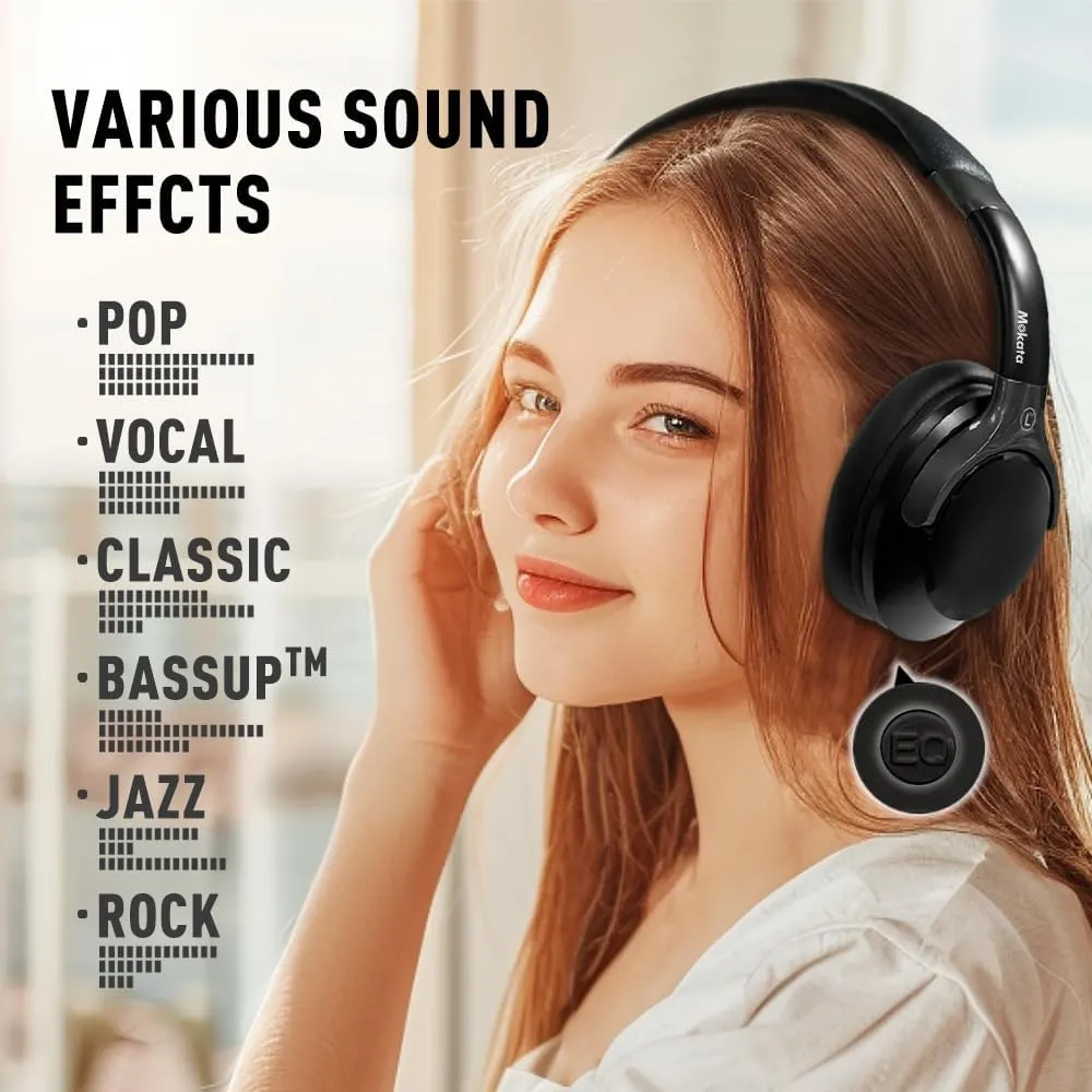 Bluetooth 5.3 Headphones Over Ear 68H Playtime 6 EQ Wireless Headset with Microphone HiFi Stereo Foldable Lightweight Deep Bass for Travel Home Office Cellphone Black
