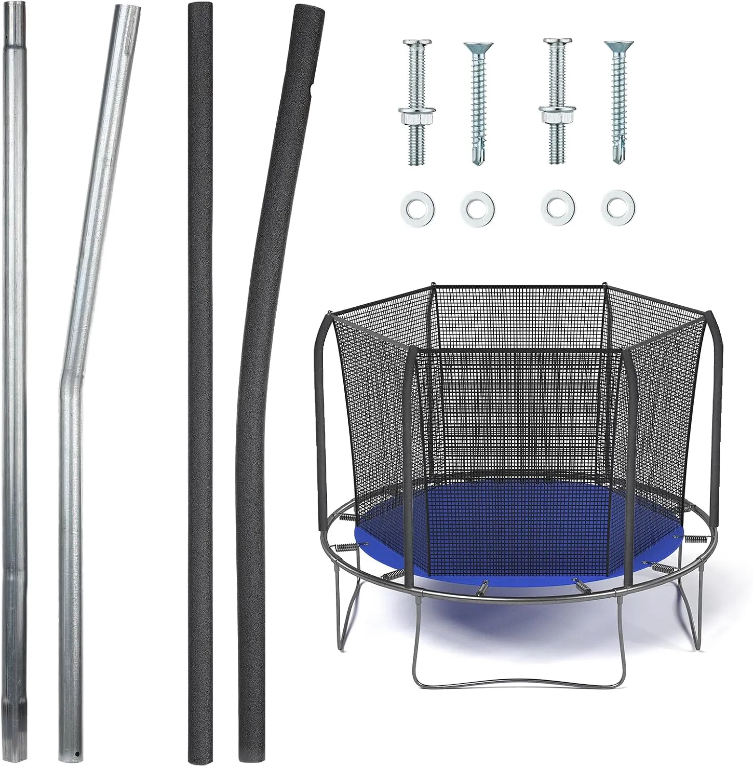 Blulu Trampolines Single Enclosure Pole Set Trampoline Replacement Parts Upper and Lower Enclosure Kit Net Poles with Foam Sleeve