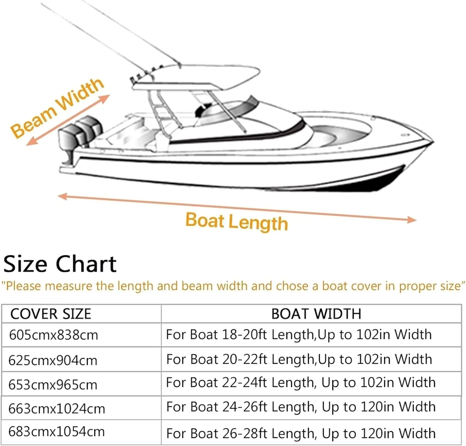 Boat Cover 18-28ft 600D Jumbos Cruiser Boat-Cover Heavy-Duty Oceansouth Marine Water Sun Proof UV Protection Fish-Ski VHull Mooring Cover (Color : Black 18-20ft)