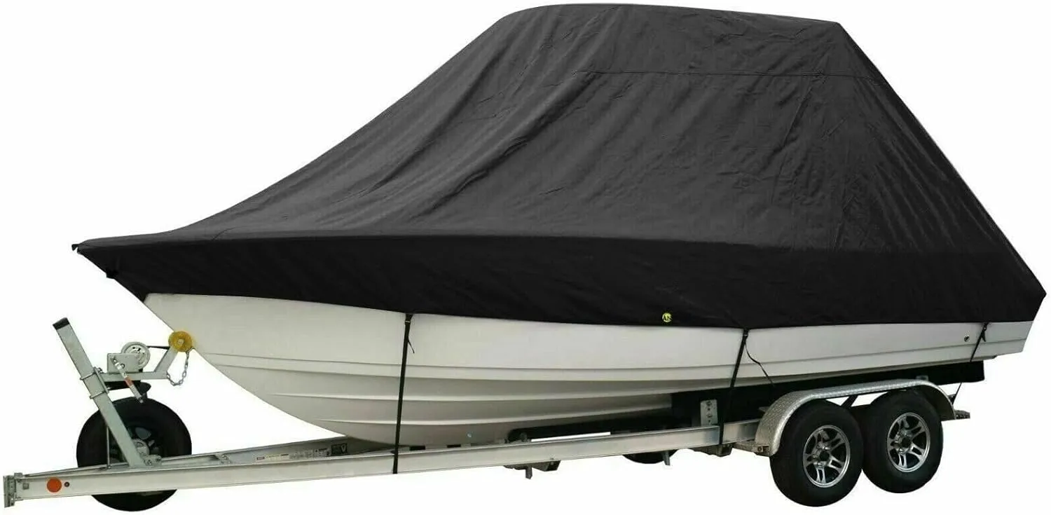 Boat Cover 18-28ft 600D Jumbos Cruiser Boat-Cover Heavy-Duty Oceansouth Marine Water Sun Proof UV Protection Fish-Ski VHull Mooring Cover (Color : Black 18-20ft)