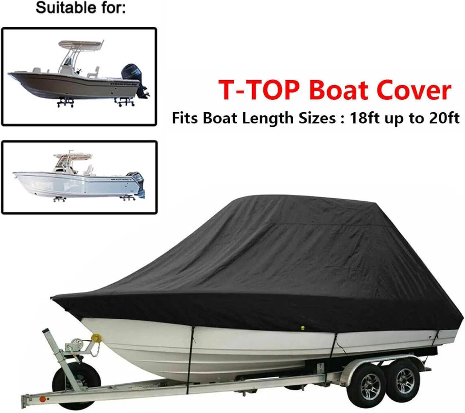 Boat Cover 18-28ft 600D Jumbos Cruiser Boat-Cover Heavy-Duty Oceansouth Marine Water Sun Proof UV Protection Fish-Ski VHull Mooring Cover (Color : Black 18-20ft)