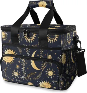 Bohemian Astrology Sun Black Cooler Bag Insulated Cooler Soft Sided Cooler 24 Can Portable Picnic Bag Large Leakproof Lunch Bag Box for Beach Grocery Camping Travel Car Men Women