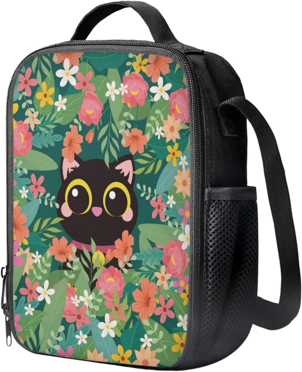 Boho Cat Girls Bookbag with Lunch Box Kids Backpack with Lunch Case Pencil Pouch Set of 3 Cute Girls School Backpack Wear Resistant Easy to Clean Shoulder Bag Practical Gifts