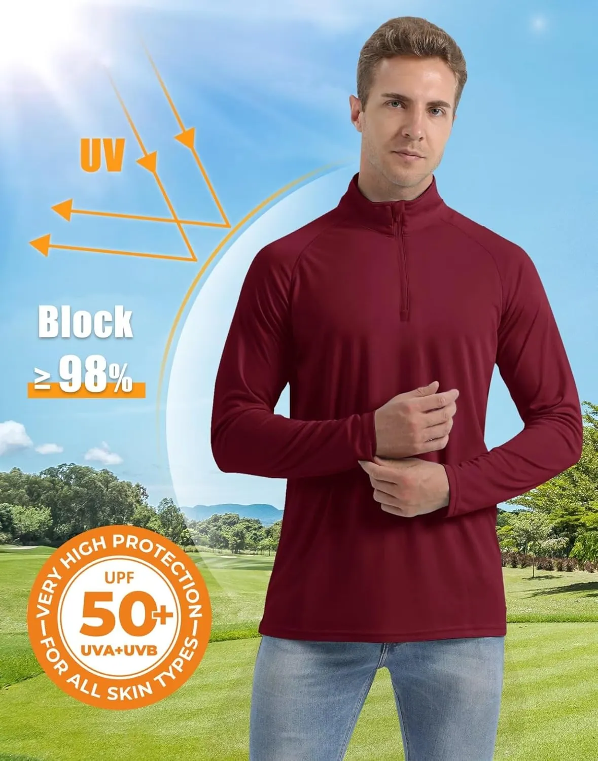 Boladeci Men's UPF 50  Sun Shirts 1/4 Zip Long Sleeve SPF UV Protection Lightweight Quick Dry Quarter Zip Golf Shirts