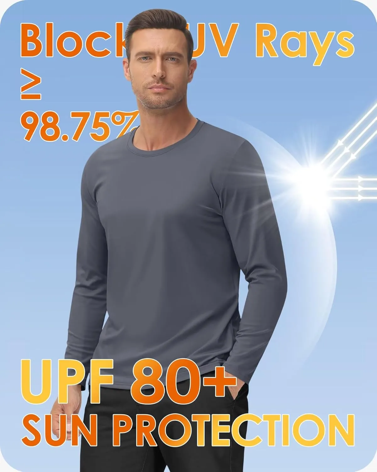 Boladeci Men's UPF 80  Sun Shirts Long Sleeve Lightweight UV Protection SPF Shirts Rash Guard Swim T-Shirts