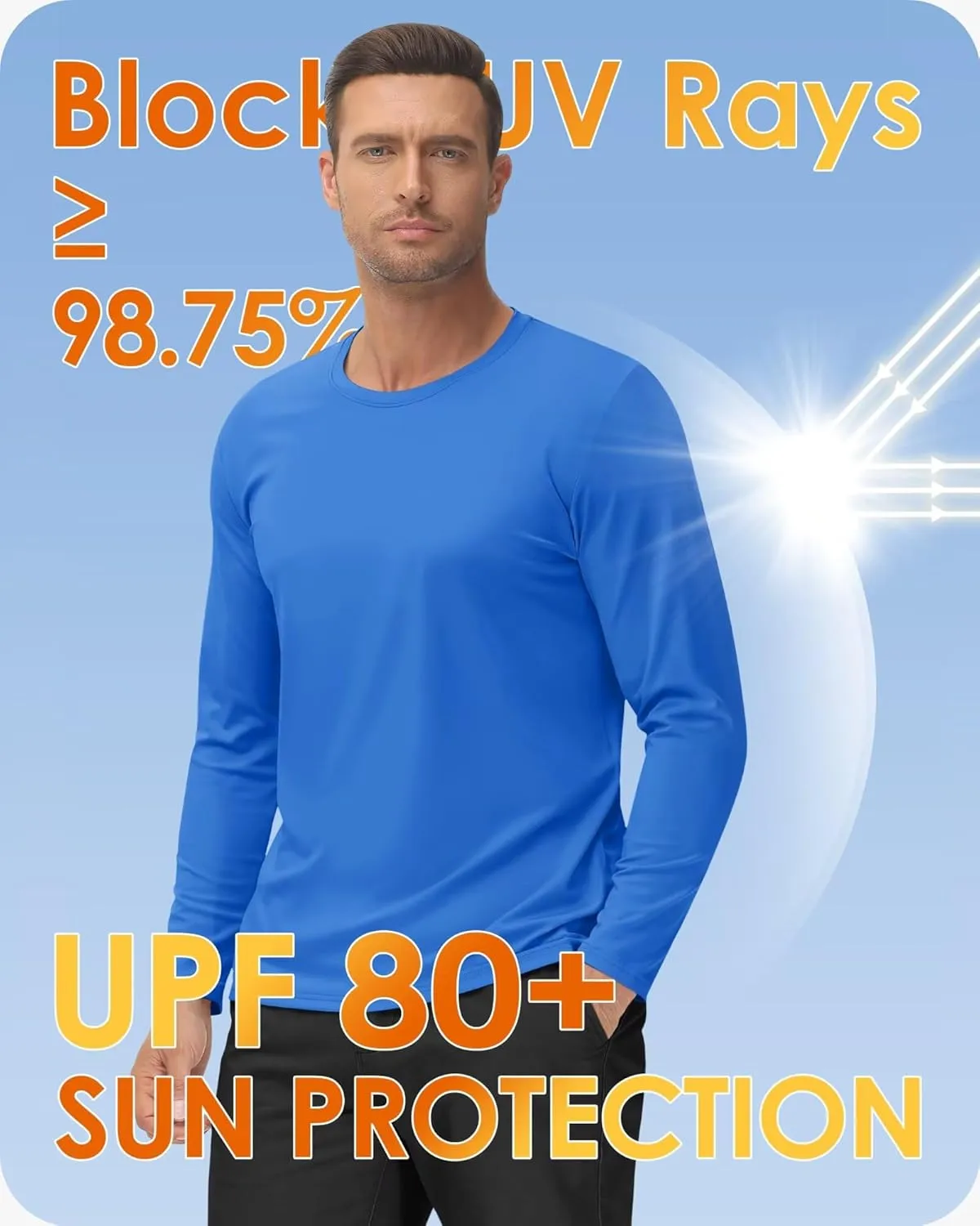 Boladeci Men's UPF 80  Sun Shirts Long Sleeve Lightweight UV Protection SPF Shirts Rash Guard Swim T-Shirts