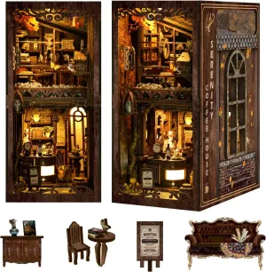 Book Nook Kit - DIY Miniature House Dollhouse Kit for Adults and Teens Booknook 3D Wooden Puzzle Creative Bookshelf Décor Decorative Bookend Serenity Coffee House