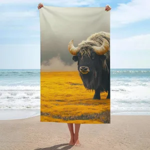 Bos Mutus in The Yellow Tundra Print Beach Towel Bath Towels for Pool Bathroom Absorbent 130x80cm