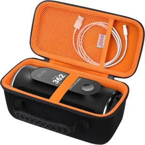 BOVKE Carrying Case Compatible with Blue Tees Golf Player  GPS Speaker with Touch Screen Display, Portable Golf GPS Speaker Holder with Extra Space for Charging Cables, Black Orange