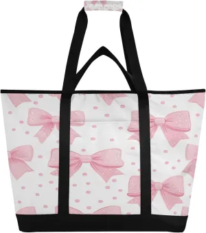Bowknot Reusable Insulated Cooler Bag with Ice Pack Compartment - Large 47L Waterproof Thermal Grocery Tote for Picnic Beach Camping Lunch Storage