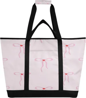 Bowknot Reusable Insulated Cooler Bag with Ice Pack Compartment - Large 47L Waterproof Thermal Grocery Tote for Picnic Beach Camping Lunch Storage