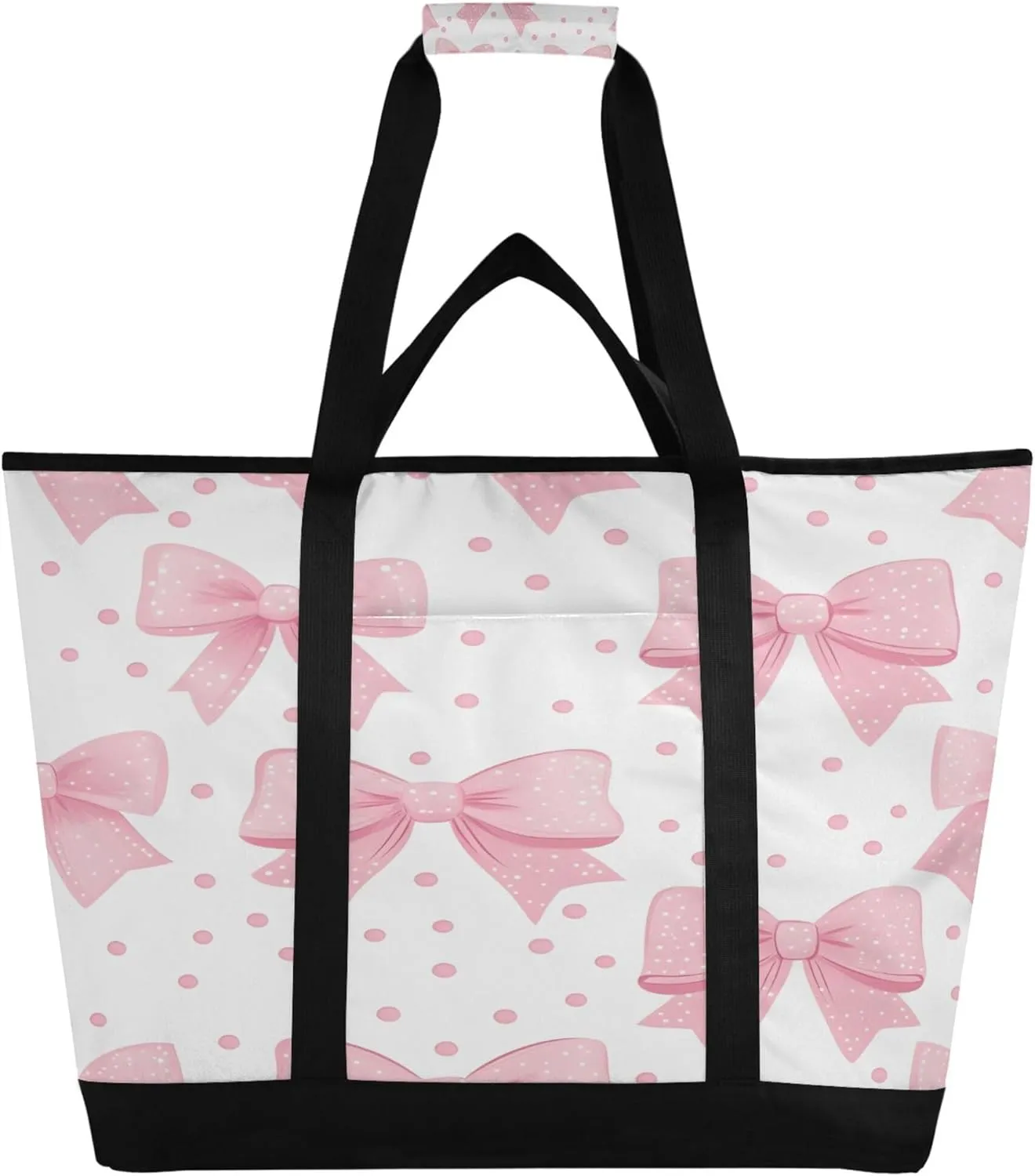 Bowknot Reusable Insulated Cooler Bag with Ice Pack Compartment - Large 47L Waterproof Thermal Grocery Tote for Picnic Beach Camping Lunch Storage