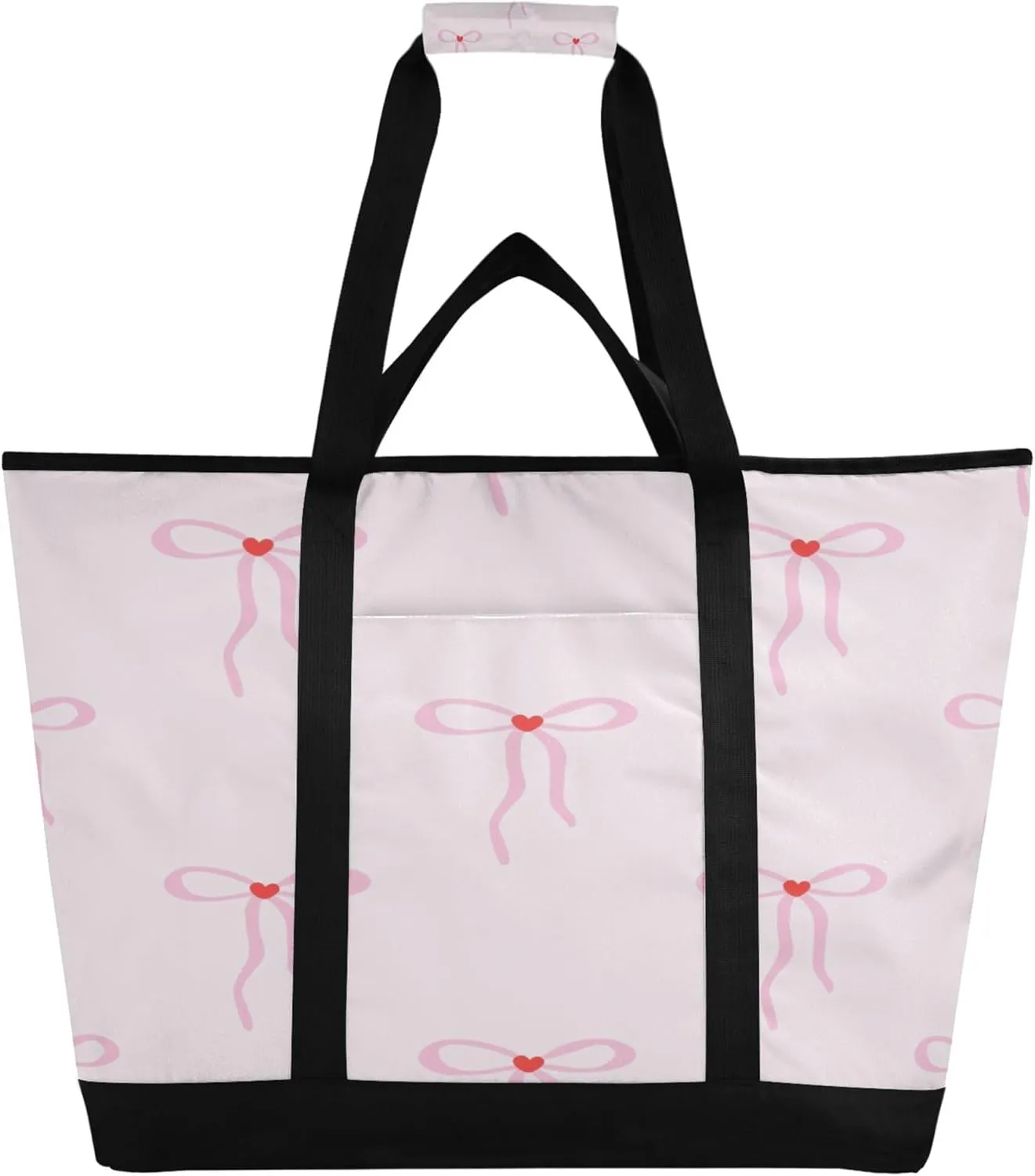 Bowknot Reusable Insulated Cooler Bag with Ice Pack Compartment - Large 47L Waterproof Thermal Grocery Tote for Picnic Beach Camping Lunch Storage