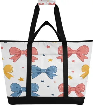 Bows Reusable Insulated Cooler Bag with Ice Pack Compartment - Large 47L Waterproof Thermal Grocery Tote for Picnic Beach Camping Lunch Storage