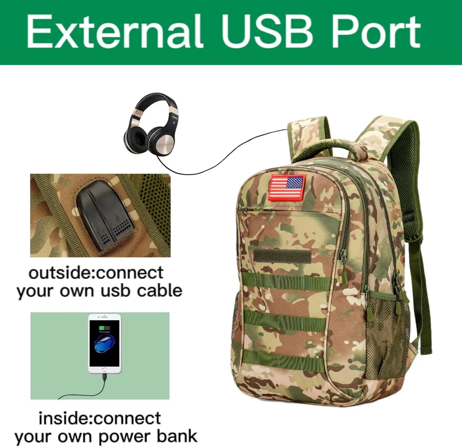 Boys Backpack for School,Military Teen Boys Backpack with USB Charging Pot,Camo Backpack Men 40L