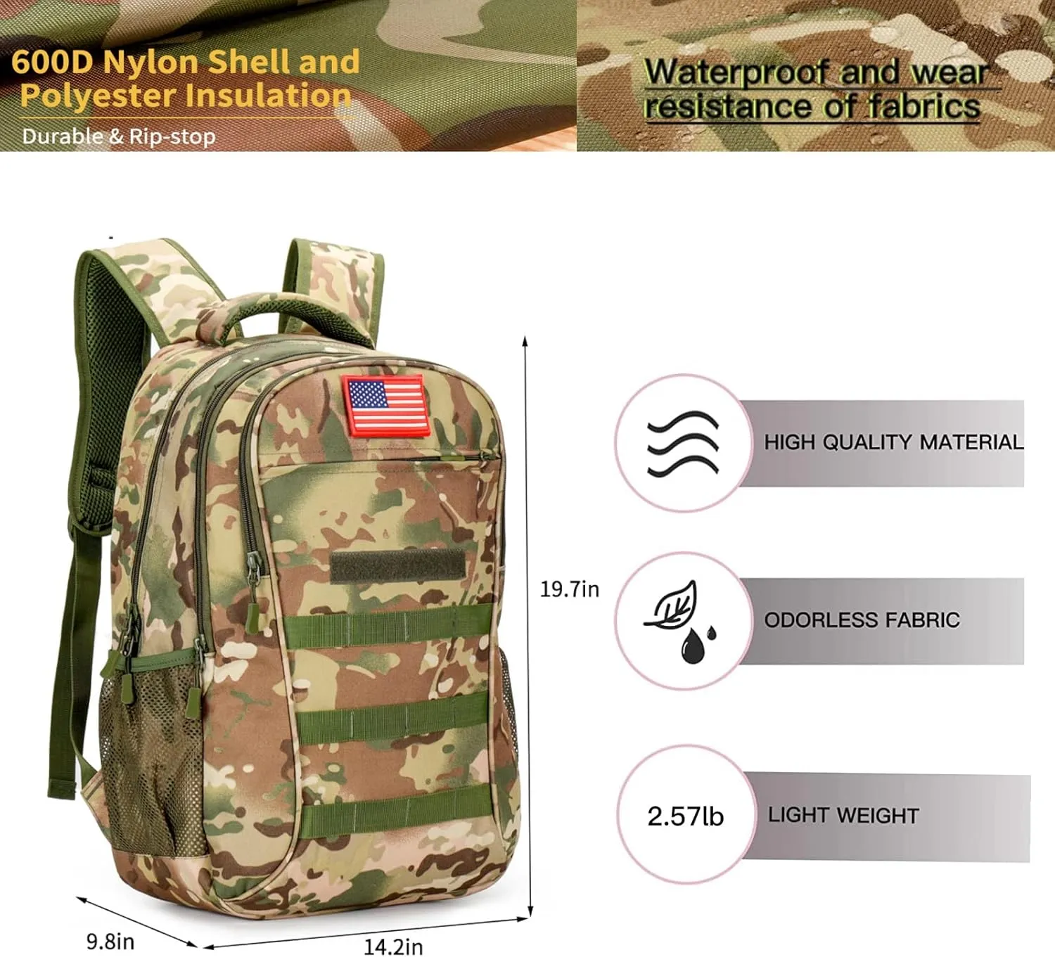 Boys Backpack for School,Military Teen Boys Backpack with USB Charging Pot,Camo Backpack Men 40L