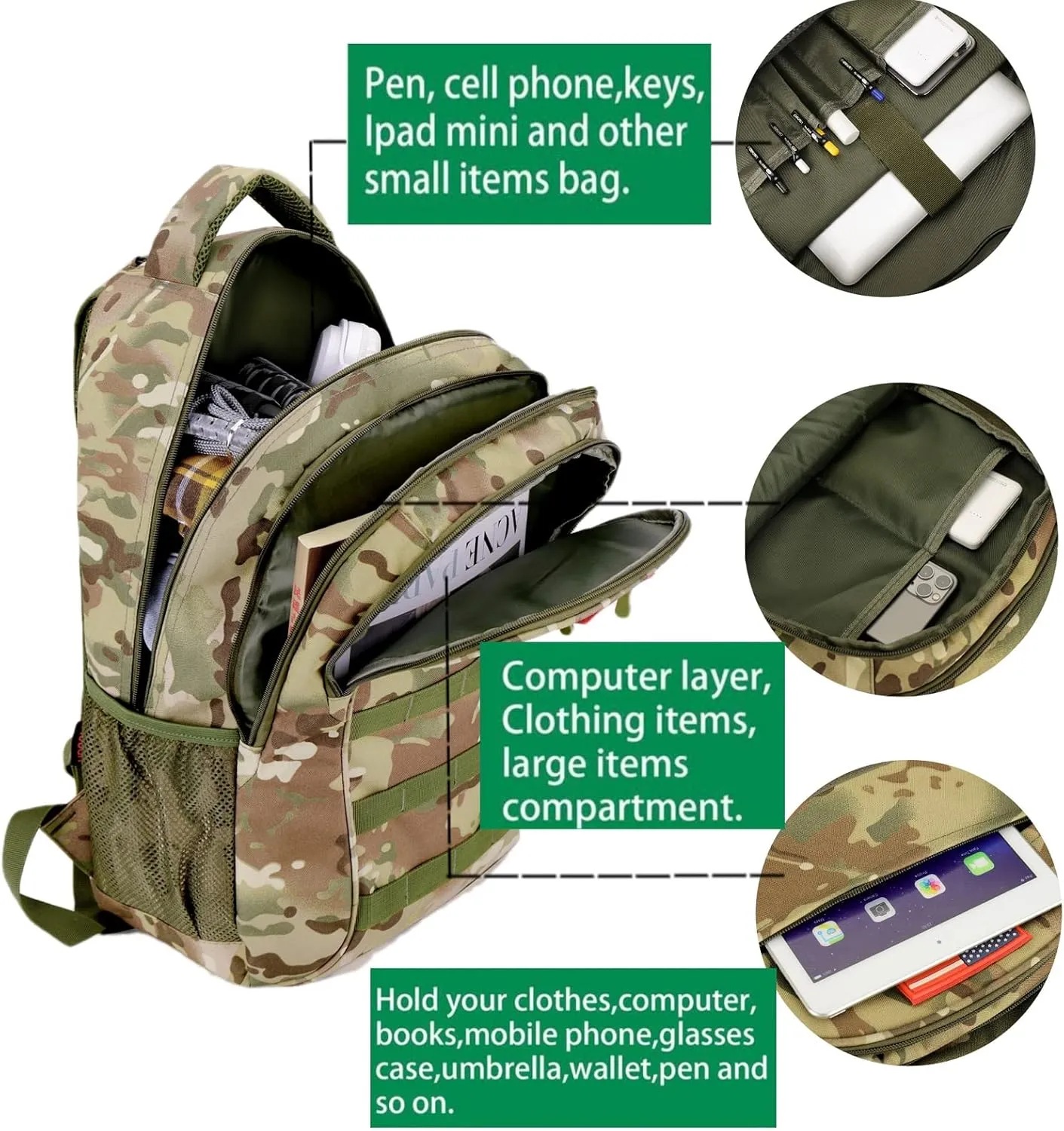 Boys Backpack for School,Military Teen Boys Backpack with USB Charging Pot,Camo Backpack Men 40L