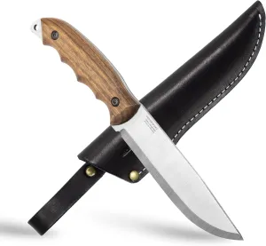BPS Knives HK5 CSH - Full-Tang Camping Knife with Leather Sheath - Survival Tactical Utility Knife - Scandinavian Sharpened Carbon Steel