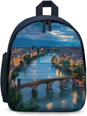 Bridge Ponte Degli Alpini at River Brenta Cute Backpack Lightweight Mini Shoulder Bag Travel Daypack for Camping Picnic