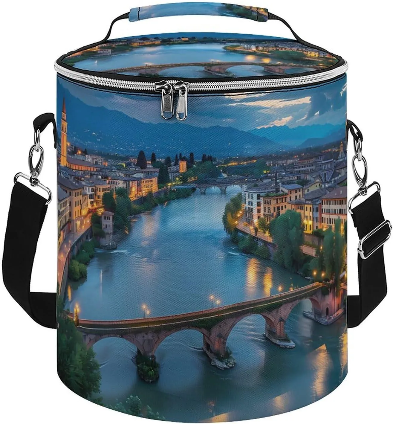 Bridge Ponte Degli Alpini at River Brenta Insulated Lunch Bag Reusable Cooler Tote Bag for Camping Picnic Beach Work