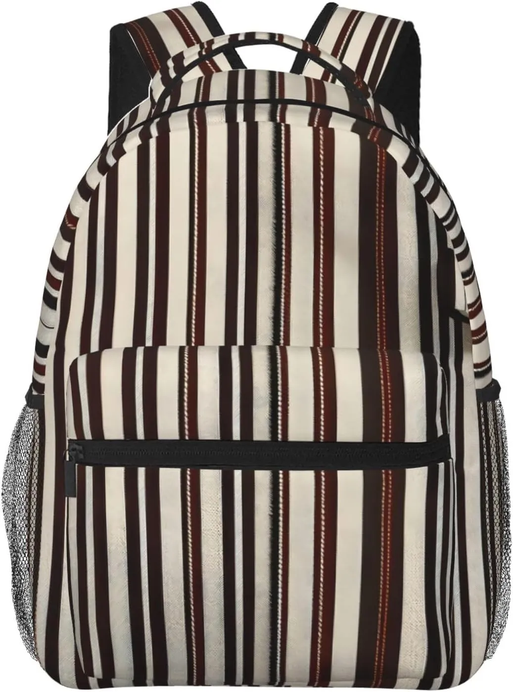 Brown Stripe Leisure Lightweight Double-Shoulder Backpack,Simple Canvas, And Spacious Design
