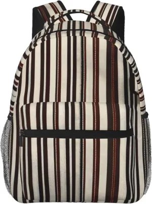 Brown Stripe Leisure Lightweight Double-Shoulder Backpack,Simple Canvas, And Spacious Design