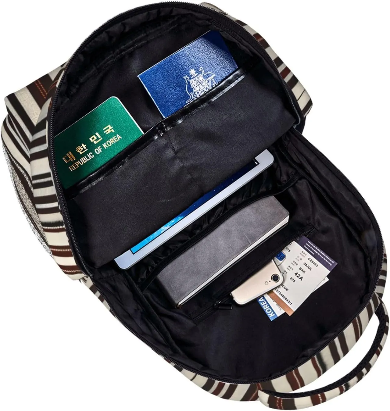 Brown Stripe Leisure Lightweight Double-Shoulder Backpack,Simple Canvas, And Spacious Design