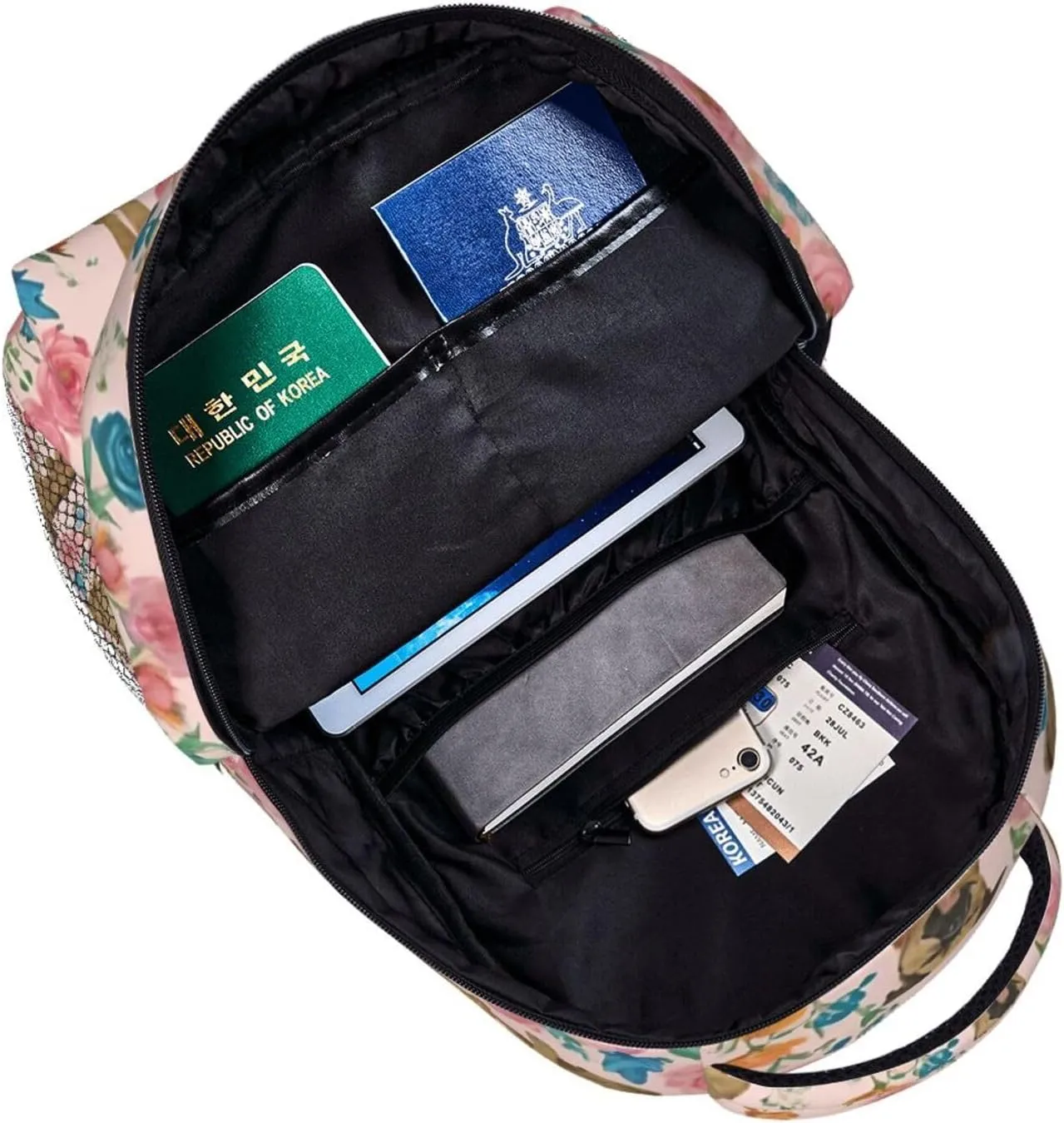 Brussels Griffon Dog Floral Art Rucksacks Lightweight Multipurpose Anti-Theft Shoulder Bag Large Capacity Business Computer Bag With Smooth Zippers