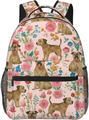 Brussels Griffon Dog Floral Art Rucksacks Lightweight Multipurpose Anti-Theft Shoulder Bag Large Capacity Business Computer Bag With Smooth Zippers
