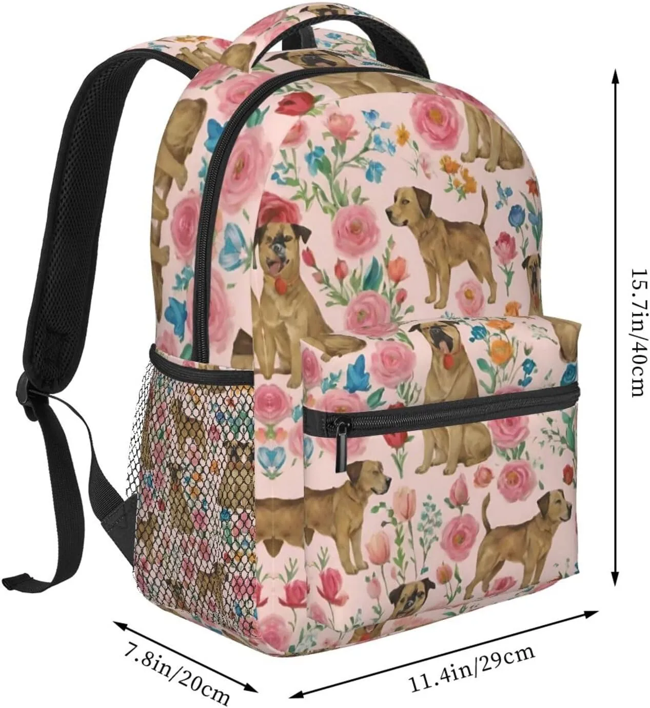 Brussels Griffon Dog Floral Art Rucksacks Lightweight Multipurpose Anti-Theft Shoulder Bag Large Capacity Business Computer Bag With Smooth Zippers