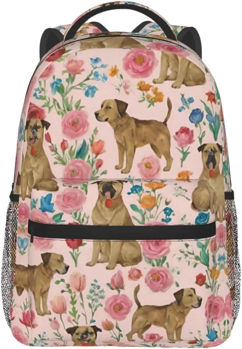 Brussels Griffon Dog Floral Art Rucksacks Lightweight Multipurpose Anti-Theft Shoulder Bag Large Capacity Business Computer Bag With Smooth Zippers