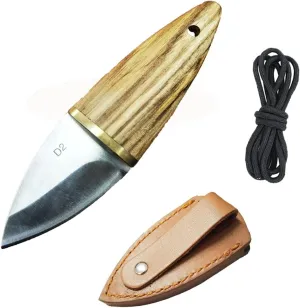 BSGB Ferro Rod Striker Mini Bushcraft Knife with Leather Sheath Camping Outdoor D2 Steel Small Knife with Leather Case Zebra Wooden Handle
