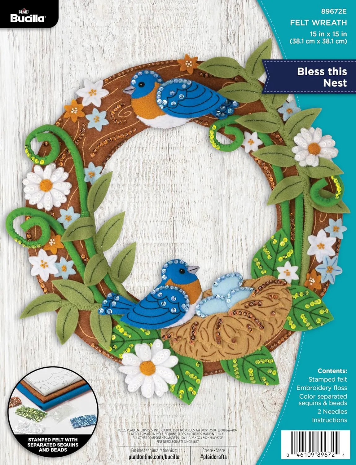 Bucilla, Bless This Nest, Felt Applique Wreath Making Kit, Perfect for DIY Arts and Crafts, 89672E