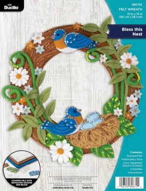 Bucilla, Bless This Nest, Felt Applique Wreath Making Kit, Perfect for DIY Arts and Crafts, 89672E