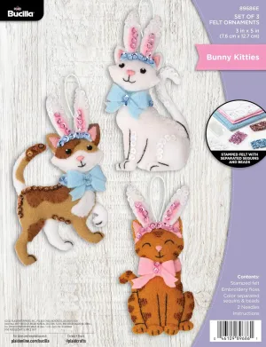 Bucilla, Bunny Kitties, Felt Applique 3 Piece Ornament Making Kit, Perfect for DIY Arts and Crafts, 89686E