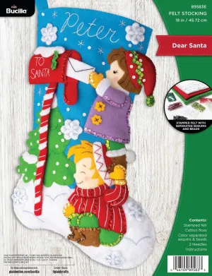 Bucilla, Dear Santa, Felt Applique 18" Stocking Making Kit, Perfect for DIY Arts and Crafts, 89583E