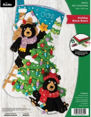 Bucilla, Holiday Black Bears, Felt Applique 18" Stocking Making Kit, Perfect for DIY Arts and Crafts, 89622E
