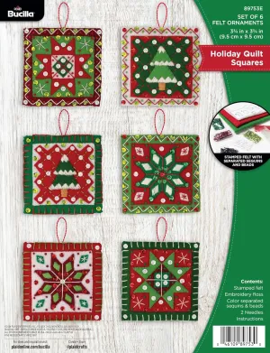 Bucilla, Holiday Quilt Squares, Felt Applique 4 Piece Ornament Making Kit, Perfect for DIY Arts and Crafts, 89753E