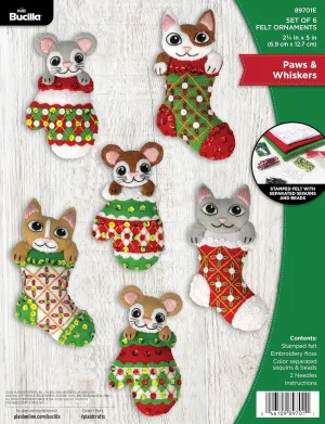 Bucilla, Paws & Whiskers, Felt Applique 6 Piece Ornament Making Kit, Perfect for Holiday DIY Arts and Crafts, 89701E