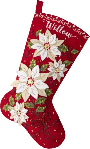 Bucilla, Posh Poinsettias, Felt Applique 18" Stocking Making Kit, Perfect for DIY Arts and Crafts, 89565E