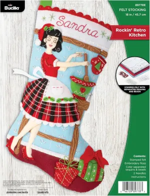 Bucilla, Rockin' Retro Kitchen, Felt Applique 18" Stocking Making Kit, Perfect for DIY Arts and Crafts, 89778E
