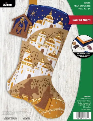 Bucilla, Sacred Night, Perfect for DIY Arts and Crafts Projects Felt Applique 18" Stocking Making Kit, 89785E