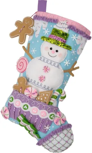 Bucilla, Snowman's Candy Confections, Felt Applique 18" Stocking Making Kit, Perfect for DIY Arts and Crafts, 89729E