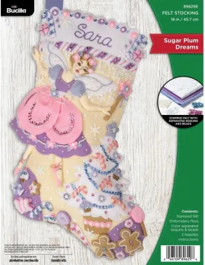 Bucilla, Sugar Plum Dreams, Felt Applique 18" Stocking Making Kit, Perfect for DIY Arts and Crafts, 89629E