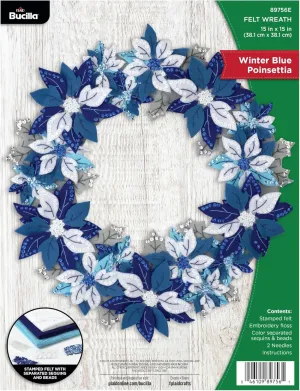 Bucilla, Winter Blue Poinsettia, Perfect for DIY Arts and Crafts Felt Applique Wreath Making Kit