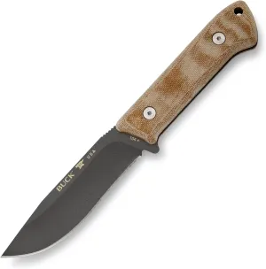 Buck Knives 104 Compadre Camp Knife with 4-1/2" Cobalt Grey Cerakote Coated 5160 Steel Fixed Blade, Natural Micarta Handle, Genuine Leather Sheath Included
