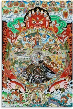 Buddhist Thangka Wheel of Life Art Poster 4 Canvas Painting Posters And Prints Wall Art for Living Room Bedroom Decor 24x36inch(60x90cm)