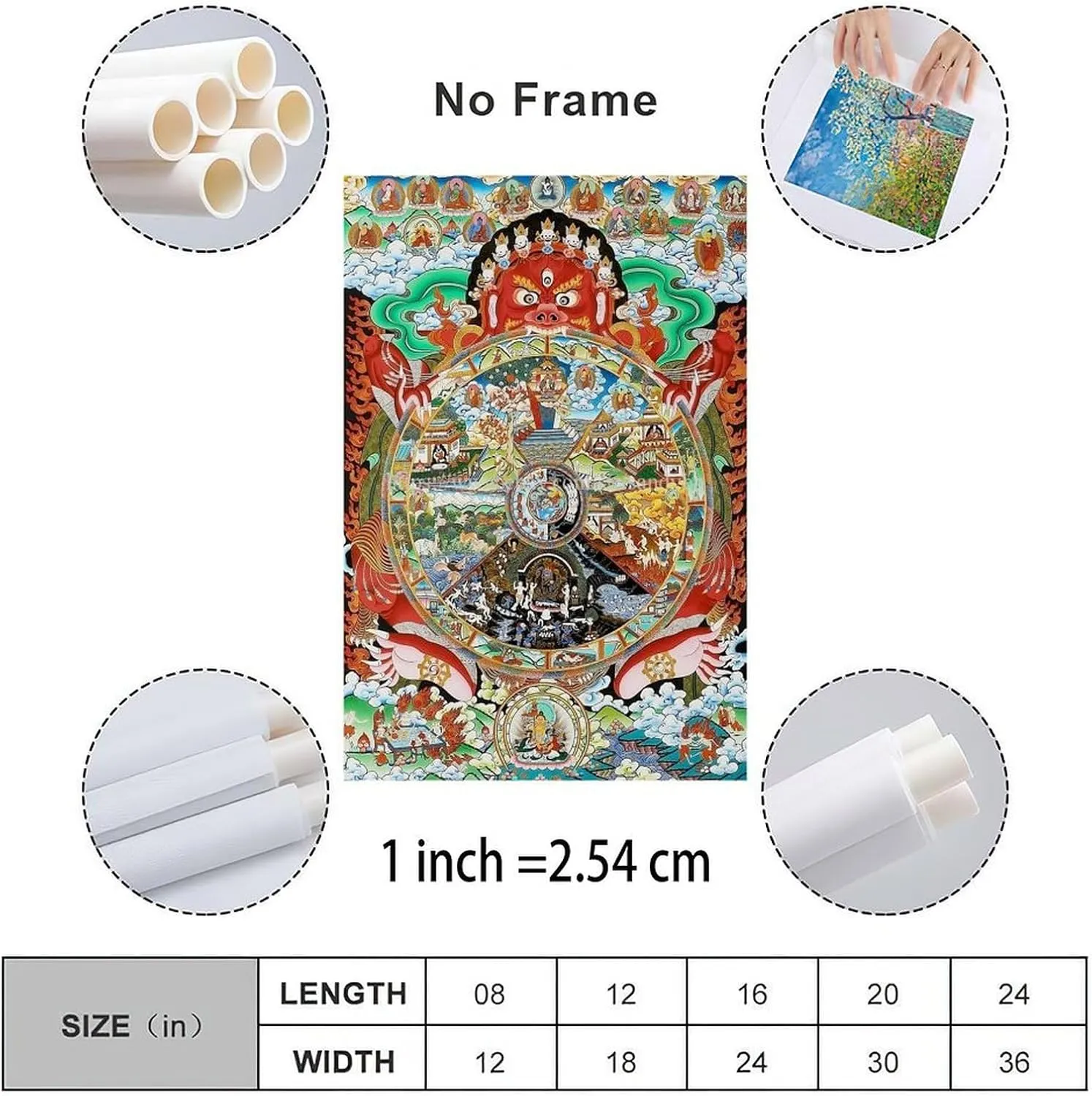 Buddhist Thangka Wheel of Life Art Poster 4 Canvas Painting Posters And Prints Wall Art for Living Room Bedroom Decor 24x36inch(60x90cm)