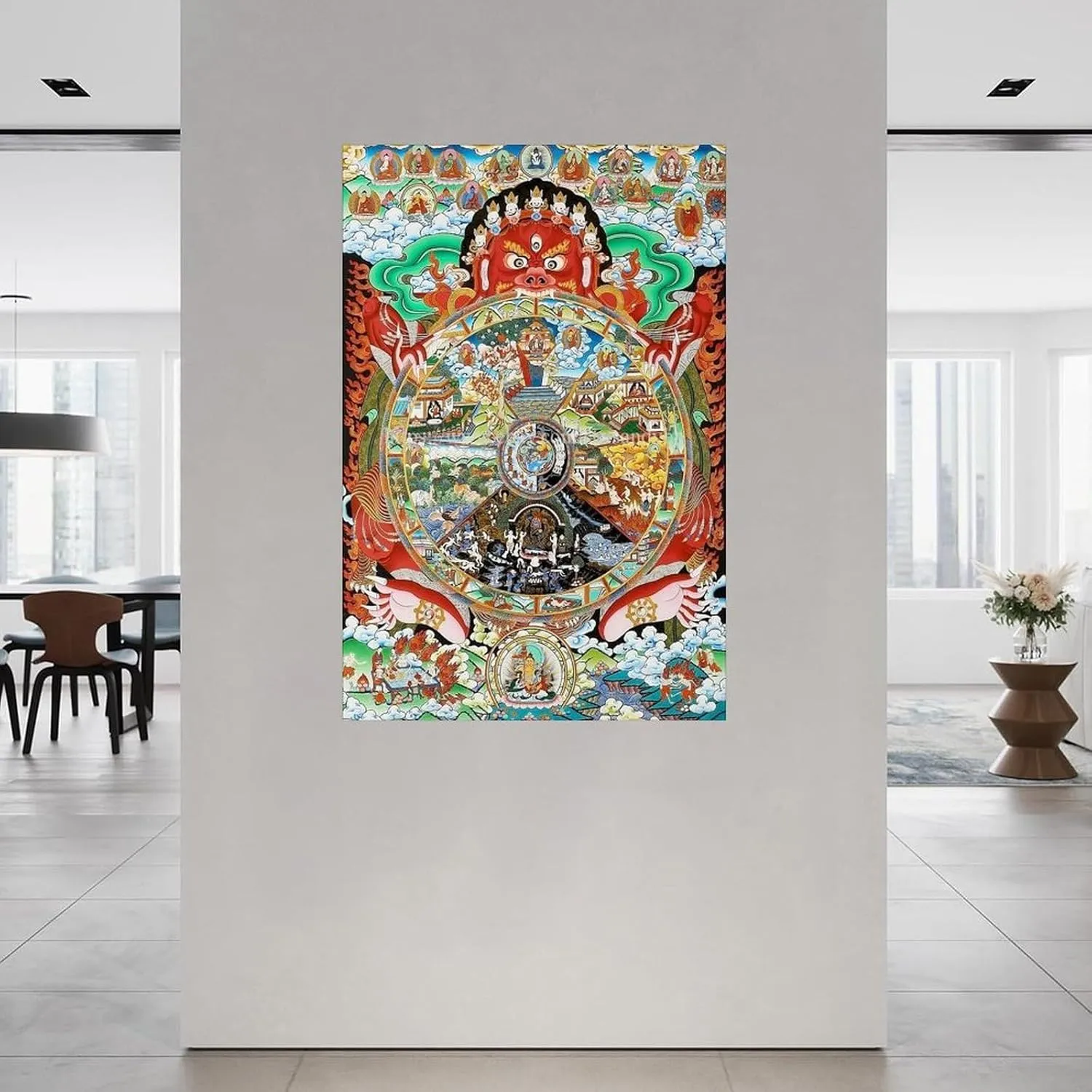 Buddhist Thangka Wheel of Life Art Poster 4 Canvas Painting Posters And Prints Wall Art for Living Room Bedroom Decor 24x36inch(60x90cm)